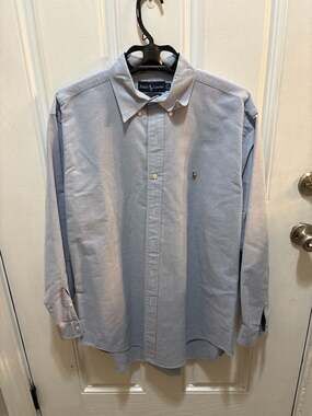 Ralph Lauren Yarmouth Light Blue 100% Cotton Oxford Button Down Shirt 16 1/2-34